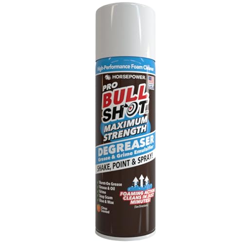 Bull Shot Degreaser Pro MAX Super-Concentrated Foaming Degreaser & Cleaner AS-SEEN-ON-TV Made in USA Shake Point & Spray Emulsifies Grease & Grime Glue & Tape Residue Oil & More