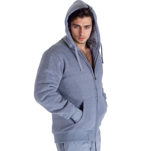 Image of LeeHanTon Sherpa Lined Hoodies for Men Heavyweight Full Zip Up Sweatshirt Thick Fleece Winter Warm Work Jackets Plus Size