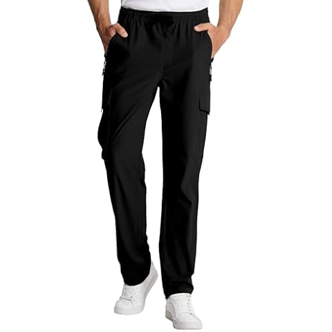 Susclude Hiking Pants Men Waterproof Black Work Pants Mens Elastic Waist Travel Fishing Pants for Men Cover