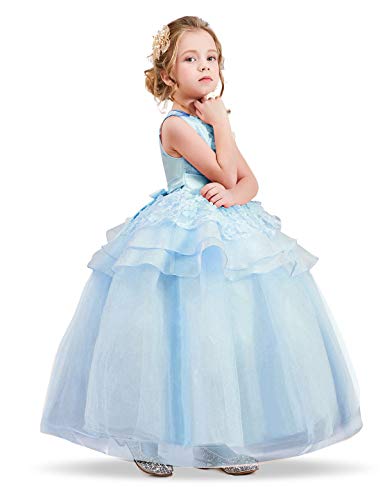 Nnjxd Girl Sleeveless Embroidery Princess Pageant Dresses Kids Prom Ball Gown Size (120) 4-5 Years Blue #TOP4
