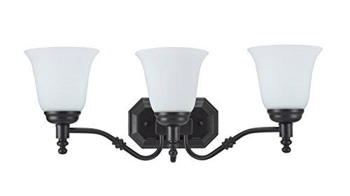 One-Day Sale: Up to 60% Off Aspen Creative 62022-1, Three-Light Metal Bathroom Vanity Wall Light Fixture, 23" Wide, Transitional Design in Oil Rubbed Bronze with Frosted Glass Shade