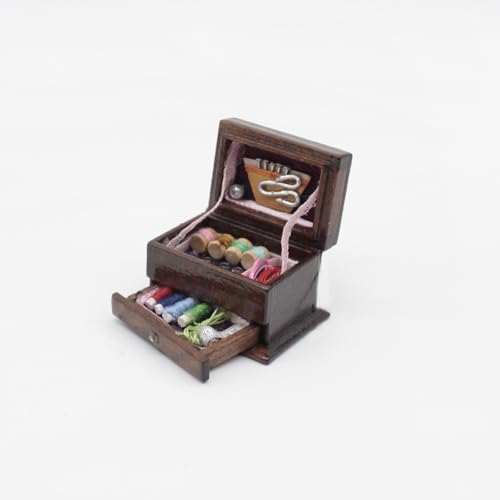 Meuble de maison de poupée miniature 1/12 avec machine à coudre rétro haute précision - 4