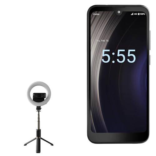 BoxWave Stand and Mount Compatible with Orbic Joy 4G - RingLight SelfiePod, Selfie Stick Extendable Arm with Ring Light - Jet Black