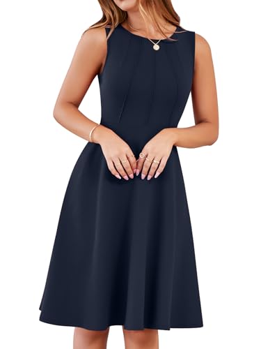 YATHON Fit and Flare Cocktail Dress A-Line Pleated Knee Length Stretchy Semi Formal Dresses for Women with Pockets