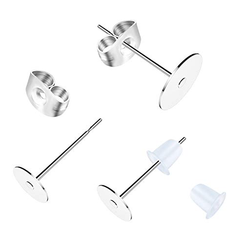Earring Posts Stainless Steel, 500Pcs Hypoallergenic Flat Pad Earring Studs (4mm, 6mm) with Butterfly and Rubber Bullet Earring Backs for Jewelry Making Findings
