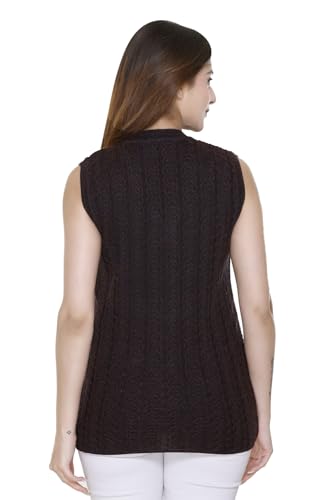 Image of aarbee Self Design Sleeveless V Neck Woollen Cardigan for Women with Front Pockets