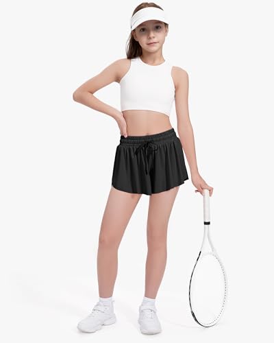 Image of HASMES Girls Butterfly Shorts Teen Flowy Athletic Shorts for Running Dance Cheer 5-14Y