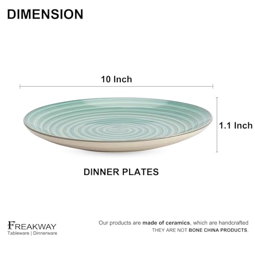 Image of Freakway Hand-Painted 'Sea Swirls' Stoneware Dinner Plates 10.2 Inch Set of 6 Pieces Serving Plate Thali Ceramic Plates for Dinner | Microwave & Dishwasher Safe | Green