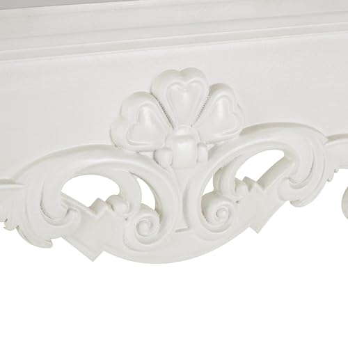 Image of Deco 79 Wooden Scroll Fireplace Mantle Freestanding with Floral Accents, 45 inch x 10 inch x 42 inch, White