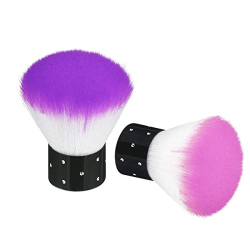 Nail Dust Brush, Nail Art Tools Powder Blush Brushes for Makeup or Nail Arts, 2Pcs, Pink, Purple