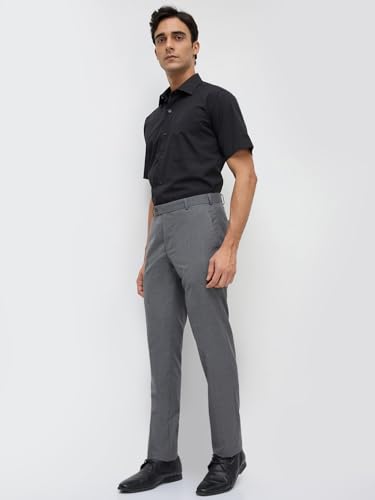 Image of Park Avenue Men Slim Fit Stripe Pattern Polyester Blend Flat Front Formal Trouser
