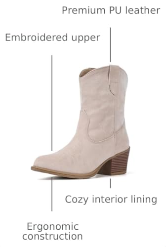 Image of IXU Cowboy Boots for Women Wide Suede Ankle Western Cowgirl Boots Mid Calf Pointed Toe Short Chunky Classic Booties
