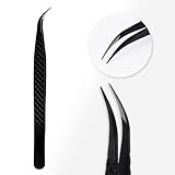 TDANCE Lash Tweezers for Eyelash Extensions, Diamond Grip Isolation Fiber Tip Lash Tweezers, Stainless Steel Lash Extension Tweezers(Black-06)