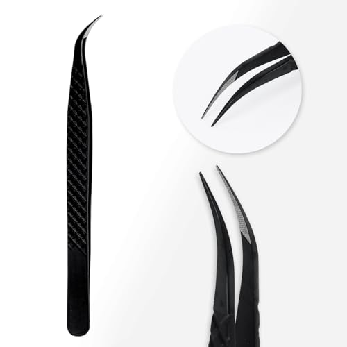 TDANCE Lash Tweezers for Eyelash Extensions, Diamond Grip Isolation Fiber Tip Lash Tweezers, Stainless Steel Lash Extension Tweezers(Black-06)
