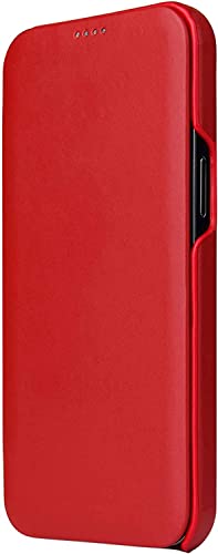 Étui pour iPhone 14 GUMMMY rouge en cuir véritable avec clapet magnétique et support pliable