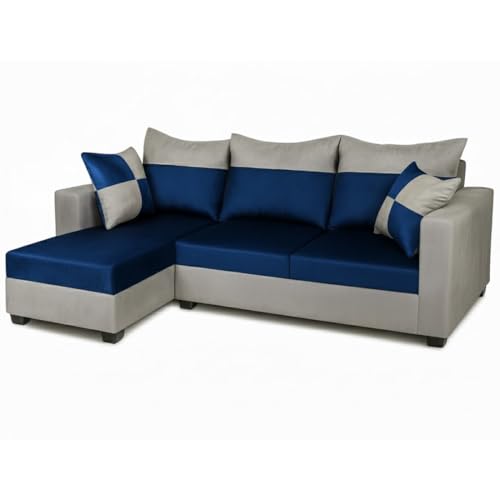 Image of Furny Arevva 4 Seater Fabric LHS L Shape Sofa Set (Light Grey-Blue)