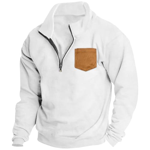 Sweat homme polaire blanc col zip pour vos sorties décontractées et week-ends d'hiver