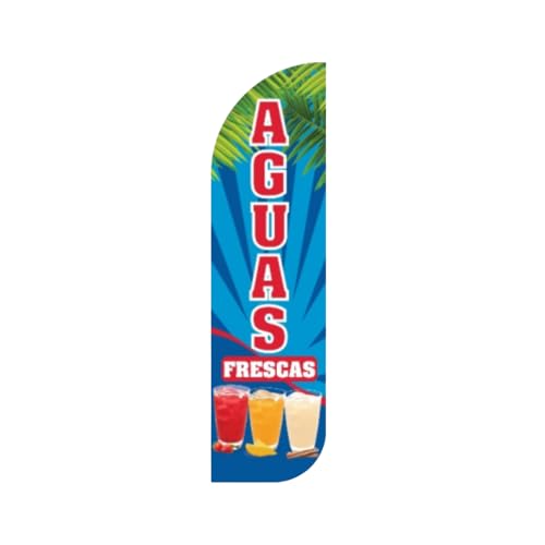 Aguas Frescas Feather Flag | Outdoor Advertising Marketing Sign for Mexican Drink Stands, Food Truck, Juice Bar Promotion | Weatherproof Polyester Business Banner – King Single (Hardware Not Included)