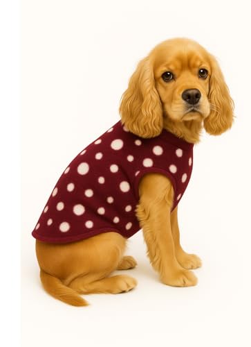 Image of The Pets Company Dog Winter Coat Jacket, Clothes, Windproof, Light Weight, Washable, Ultra Warm Thick Fleece Lined Dog Vest for Cold Weather Protection, (Polka Maroon Cherry, Medium - 18 Inch)
