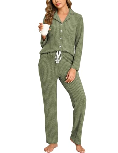 Veseacky Soft Brushed Jersey Pajamas Set Ribbed...