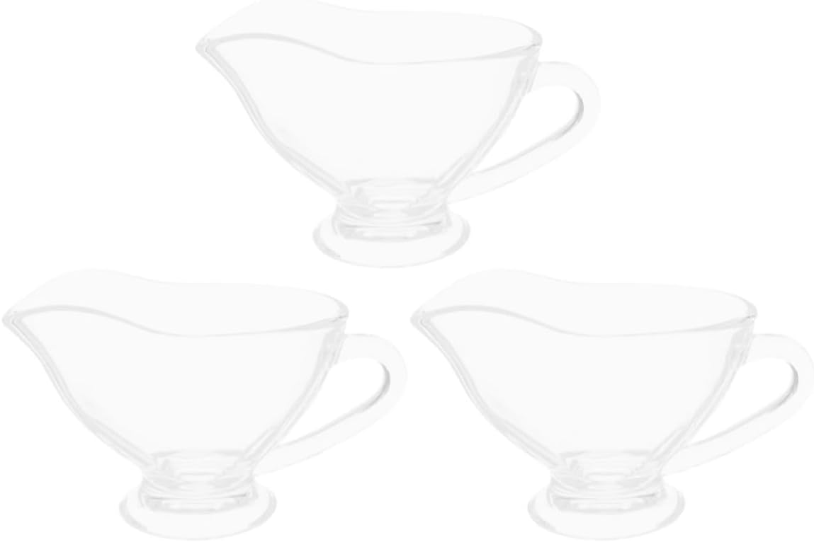 3pcs Glass Gravy Boat Set 215ml Sauce Server Pitcher for Steak and Western Dining, Microwave Dishwasher Safe Creamer Container for Holiday Table