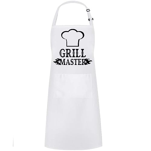 Hyzrz Funny Adjustable Aprons Baker Costume with Pocket Cook Grill BBQ Chef Apron Gifts for Fathers Mothers Day Birthday (Grill Master, White)