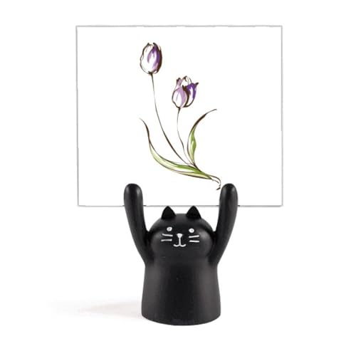Porte-mémo chat noir et fleurs violettes pour ranger vos notes de bureau