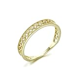 Anillo de aniversario para mujer, anillo apilable de oro amarillo de 18 quilates con topacio blanco, J 1/2, Oro amarillo de 18 quilates, Topacio