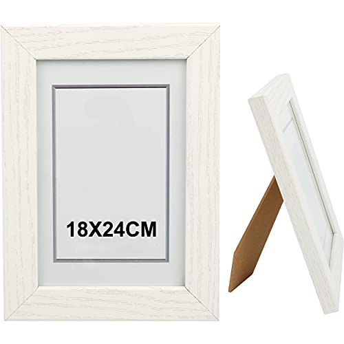 H HANSEL HOME Cadre photo 18 x 24 cm Blanc en bois Panneau de verre Cadre photo pour décoration