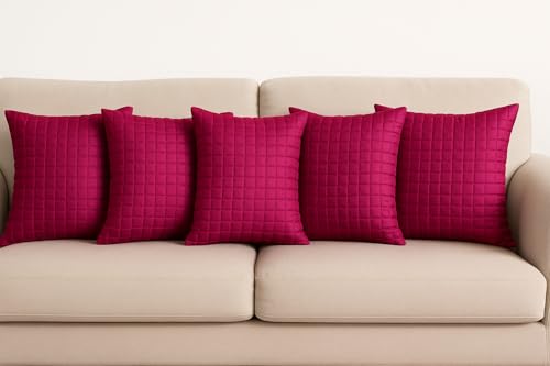 Image of Premium Quilted Cushion Cover 16x16 Inch - Dupion Silk Blend - Soft & Durable Decorative Pillow Cover for Sofa, Bed, Living Room - Set of 5 pc (Purrple)