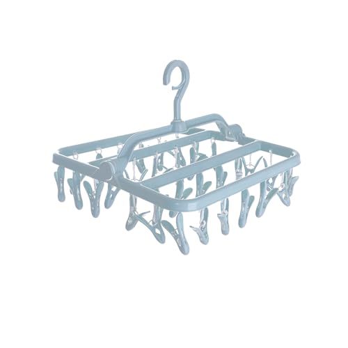 Clothes Drying Racks, Foldable Laundry Drying Hanging Rack with 32 Clips Foldable Laundry Clip Hanger Underwear Hangers for Socks Towels Bras (Light Blue)