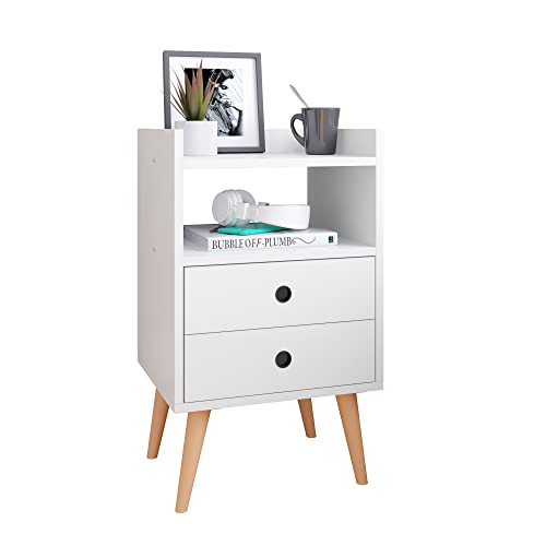 Mesa de Cabeceira Moderna Mesinha Canto Quarto Apoio Cama 2 Gavetas e Nicho Decorativo Quarto Retrô