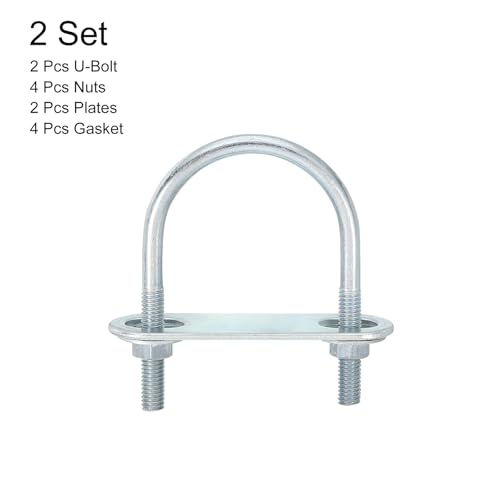 Image of uxcell Round U-Bolts, 2 Set 42mm Inner Width 70mm Length M6 Zinc-Plated Carbon Steel U Clamp Bolt with Nuts and Plates, for Boat Trailer