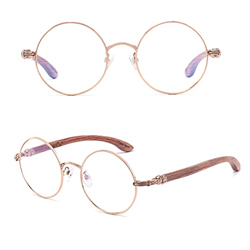 Occhiali da lettura rotondi alla moda retrò da uomo e da donna, lettori di computer con blocco della luce blu con braccio in legno (colore: rosa (titanio puro), dimensioni: 0.5X)