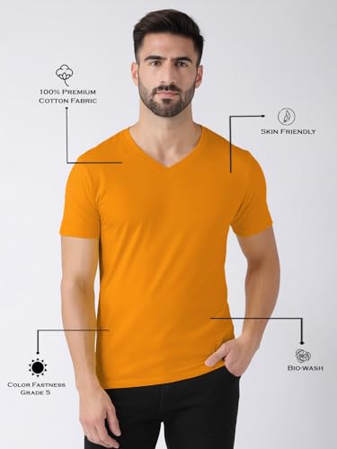 Image of Friskers Men's V-Neck Short Sleeves Cotton T-Shirt - Casual T-Shirt, Regular Fit