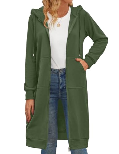 Zeagoo Women's Zip Up Hoodies Oversized Fleece Long Tunic Sweatshirts Casual Long Sleeve 2024 Fall Hoodie Jacket Coat