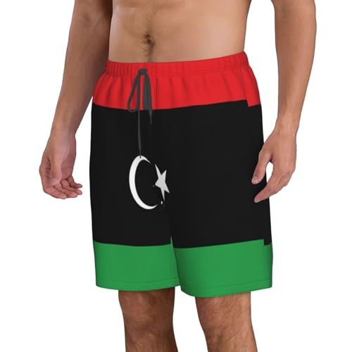 Libyan Flag Men's Beach Pants-Quick-Dry & Comfortable Mens Beach Shorts for Men, Perfect for Surfing and Everyday Wear White2