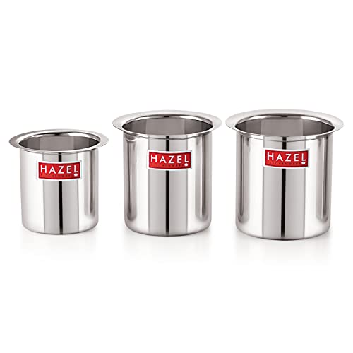 Image of HAZEL Steel Milk Pot Set of 3 | 0.9 litres to 1.5 litres Stainless Steel Milk Boiler Container | Milk Boiling Vessel Gunj for Kitchen, 3 Pc Set