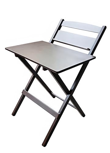 Image of fplus Teak Wood Adjustable Height Folding Table with Backboard Organizer| 25 inch-28 inch Multipurpose Side Table for Balcony, Garden & Study