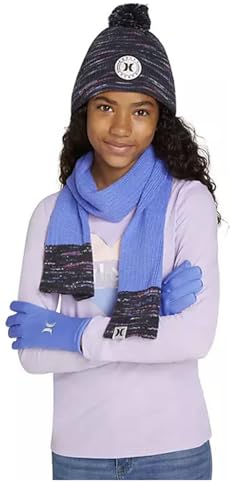 Hurley Kids' One and Only Beanie, Scarf and Glove Set, Purple & Black, 8/204