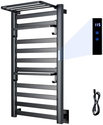 LANMEL 2 in 1 Towel Warmer Rack & Towel Rack Wall,10 Bars Electric Wall Mounted Heated Towel Racks for Bathroom, 24H Time Setting and Temperature Control Heated Drying Rack