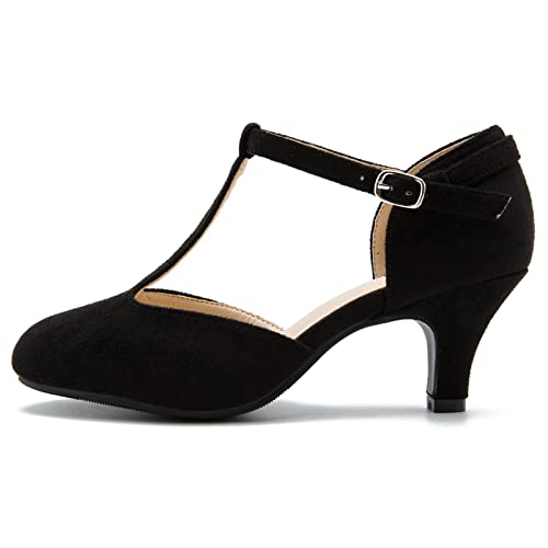 Fereshte Women's Retro Mary Jane Shoes T Strap Kitten Heels Cut Out Dress Pumps Suede Black 41 - Us 9 #TOP4