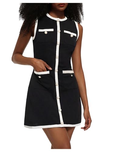 MakeMeChic Women's Button Down Tank Dress Color Block Sleeveless Work Office Short Dresses