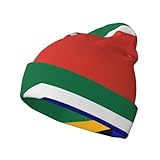 CHAbu Strickmütze mit südafrikanischer Flagge, klassisch, mit Bündchen, für Herbst und Winter, warm, weich, lässig, Outdoor, Camping, Klettern, Schwarz , Einheitsgröße