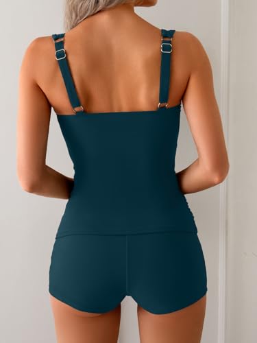 Image of B2prity Women's Tankini Swimsuit Tummy Control Ruched Two Piece Bathing Suit Push Up Modest Swim Suits with Shorts