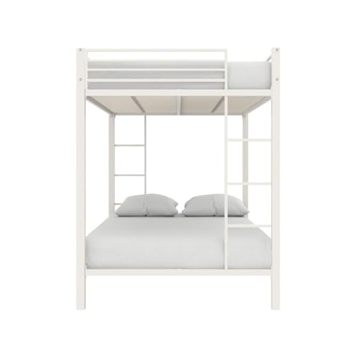 Image of Metal Bunk Bed for Adults and Kids, Sturdy Steel Frame with Guard Rails (3 X 6 Ft) | White Finish | Space Saving Design | DIY Assembly for Home and Bedroom