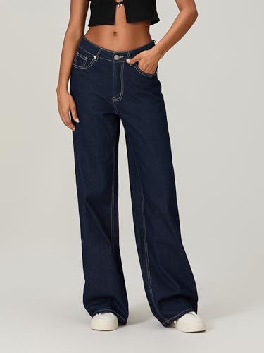 Sunloudy Women Low Rise Baggy Jeans Star Pattern Loose Fit Straight Wide Leg Boyfriend Denim Pants Streetwear Trousers3