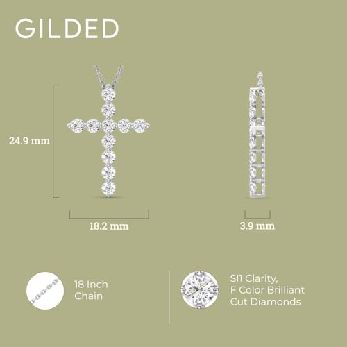 GILDED 1 ct. T.W. Lab Grown Diamond (SI1 Clarity, F Color) and Sterling Silver & 14KT Gold Plated Silver Cross Pendant with an 18 Inch Spring Ring Clasp Cable Chain4