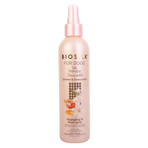 BioSilk for Dogs Silk Therapy Irresistible Detangling and Shine Spray, Scented, Jasmine and Honey Scent, Paraben Free, Made in The USA, 8 FL Ounces
