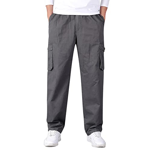 Pantalon décontracté en coton ample avec poches à lacets Couleur unie Grande taille GY1 34-37